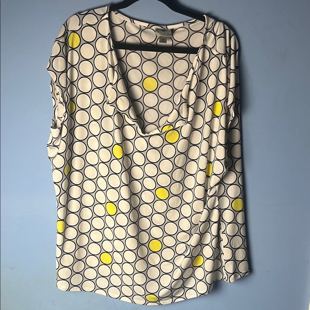 Worthington Yellow and White Polka Dot Blouse